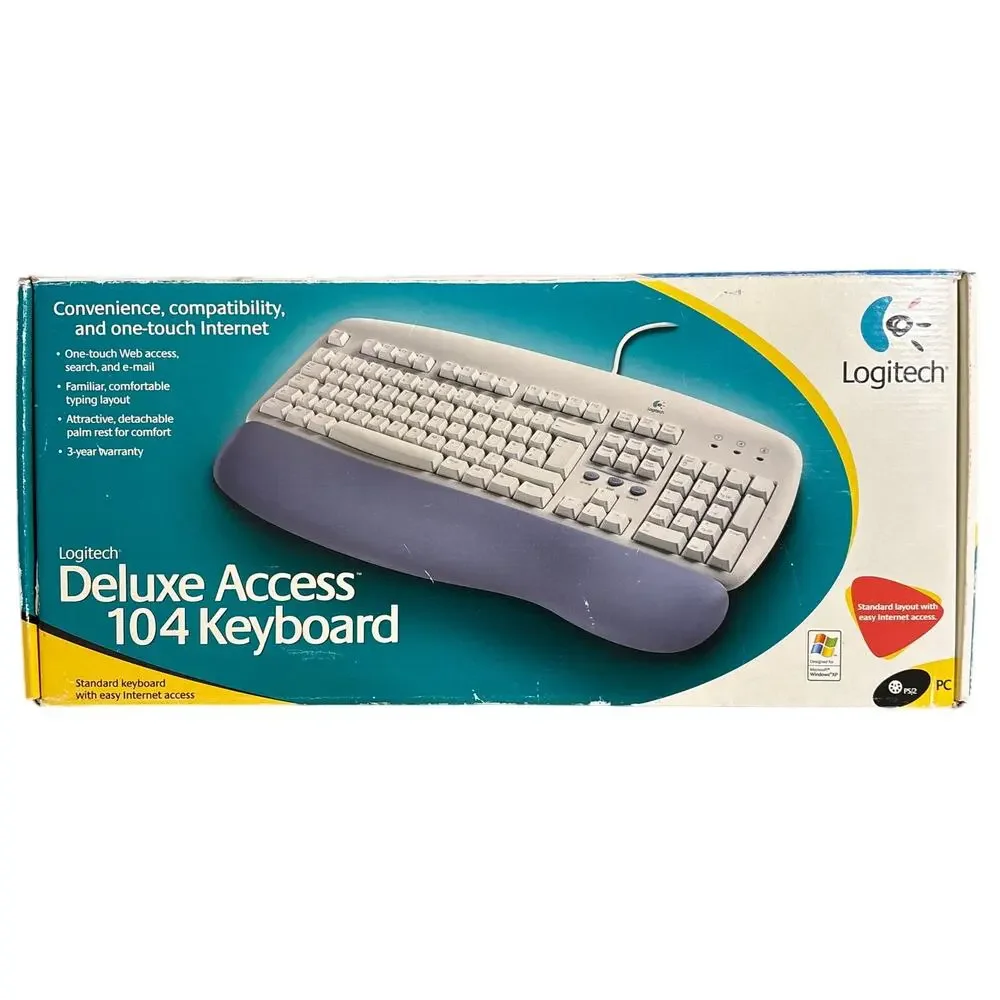 Vintage Y2K Logitech Deluxe Access 104 Keyboard Windows XP complete open box